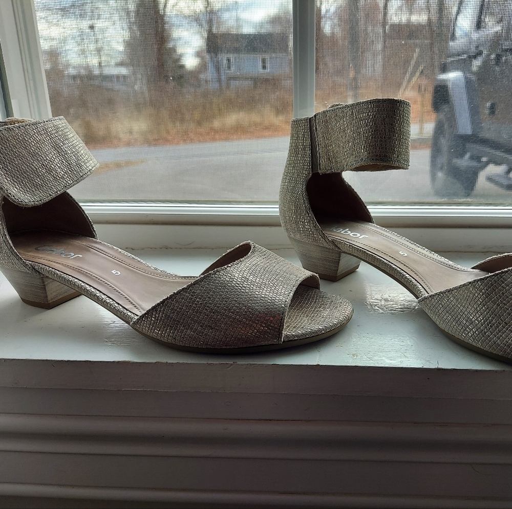 Gabor Metallic Silver Low Block Heel Sandals
